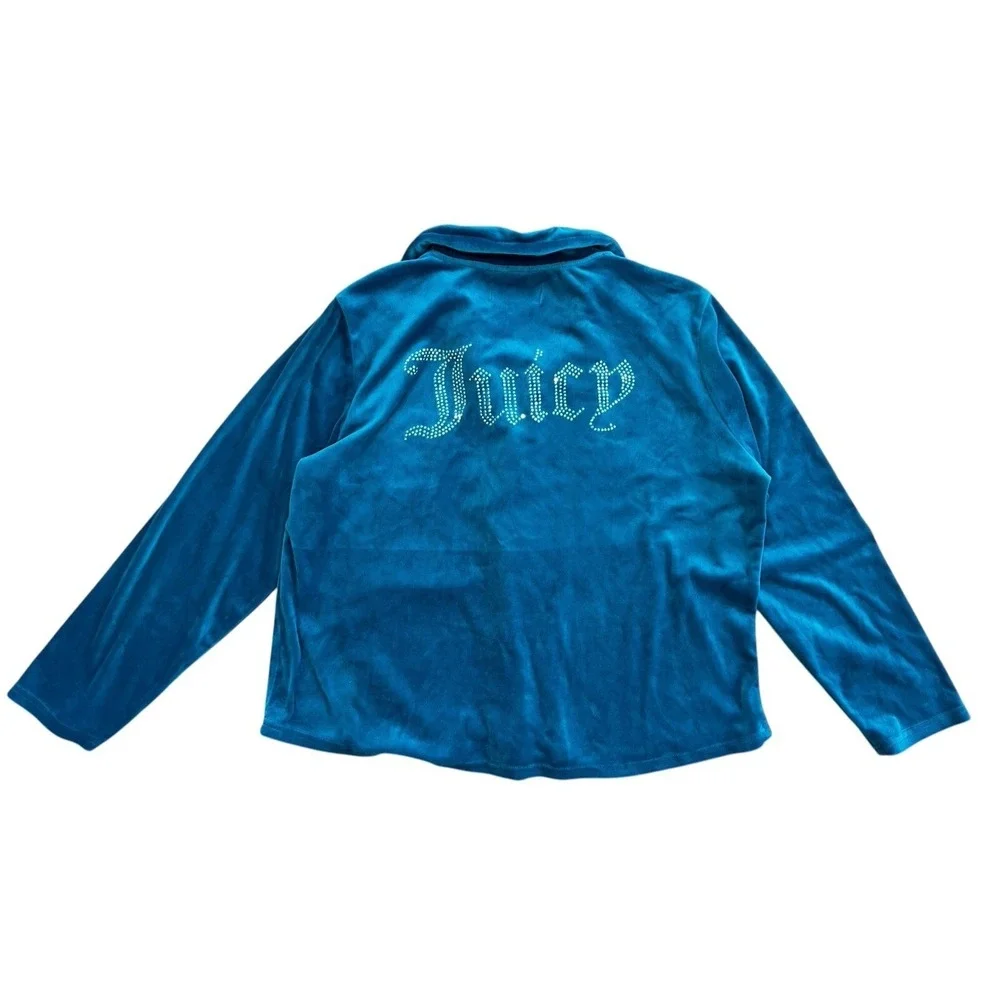 Juicy Couture Teal Velour Pajama Set Rhinestone Logo Sleepwear‎ 8329-47 Womens L